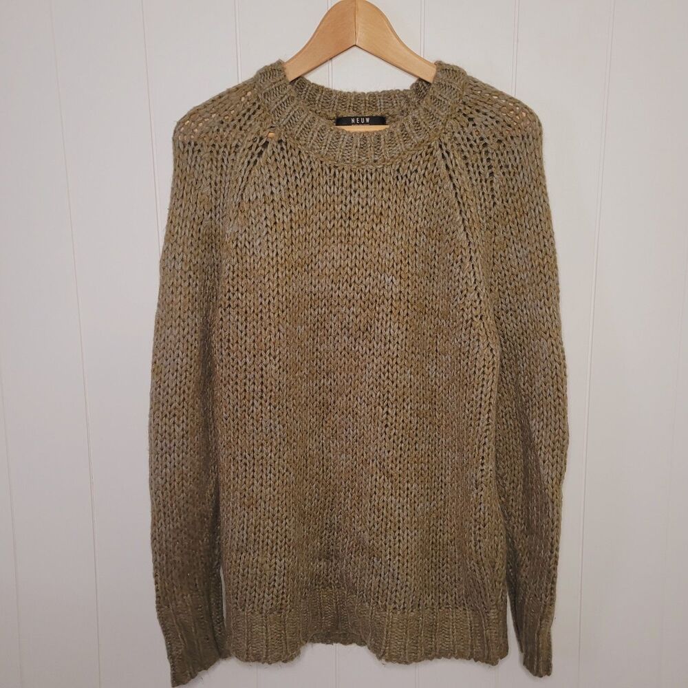 Neuw Denim Mohair Knit Sweater Womens Small Green Autumn Fall Winter Academia